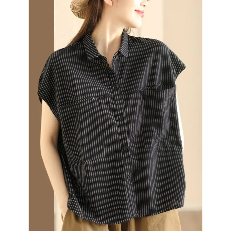 Women'S Fashion Jersey - เสื้อเบลาส์แฟชั่นฤดูร้อนสำหรับผู้หญิงไซส์ใหญ่ ใส่สบาย ลายทาง แขนกุด สไตล์สาวออฟฟิศ สินค้ามาใหม่