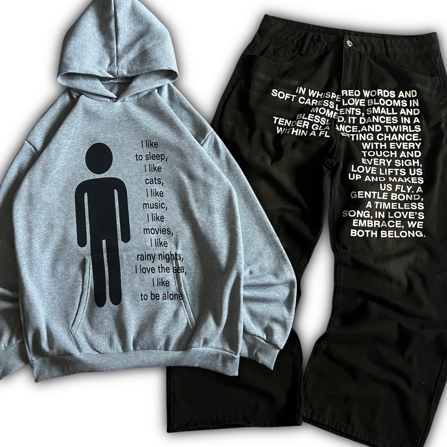 Women And Men Fashion - กางเกงยีนส์ลายอเมริกัน Y2K เสื้อฮู้ดดี้ผู้ชาย ชุดสตรีทแวร์สไตล์โกธิค ฮาราจูกุ ฮิปฮอป