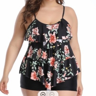 Crop Top Women - ชุดว่ายน้ำทูพีซแบบแทงกินี่สำหรับผู้หญิง ลายดอกไม้ ไซส์พลัส กางเกงขาสั้นเอวสูง เสื้อครอปสายเดี่ยว