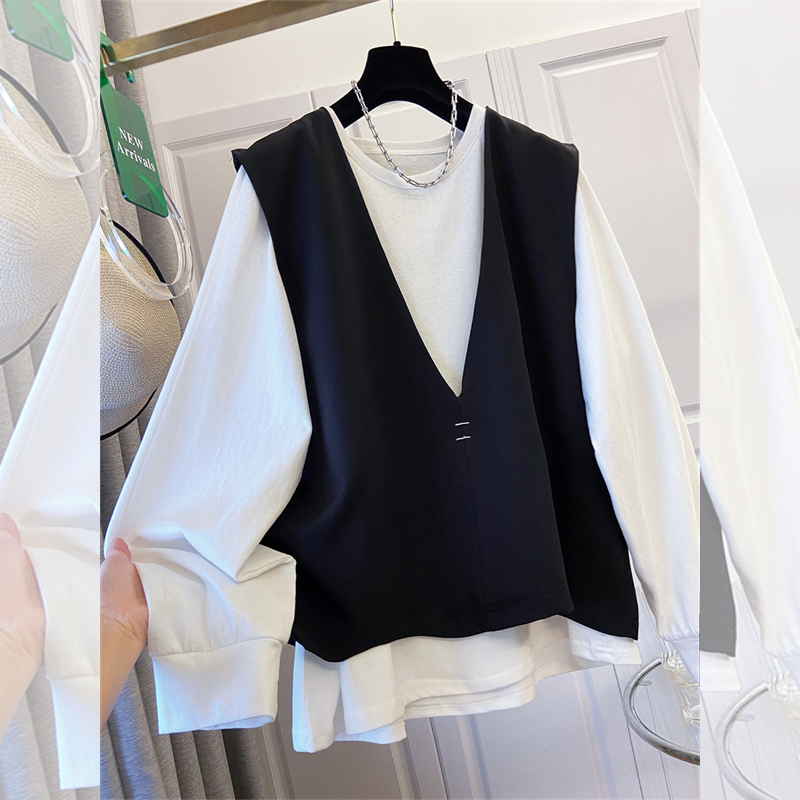 Women Fashion Designer - ซุปเปอร์เอ็น สปริง นิว เสื้อพูลโอเวอร์โอเวอร์ไซส์สำหรับผู้หญิง สีขาว เสื้อยืดแขนยาว