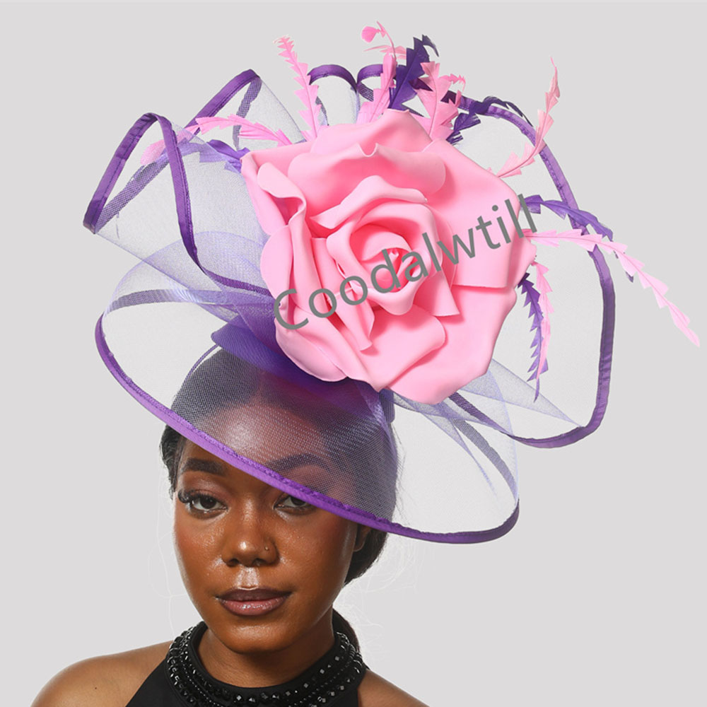 Women'S Fashion Kentucky Derby - หมวกดาร์บี้ฟาสซิสต์สำหรับผู้หญิงหมวกแฟชั่นแฟนซีหมวกแก็ปใหม่ลายดอกไม้ใหญ่สำหรับงานเลี้ยงเคนตักกี้หมวกแบบตาข่าย