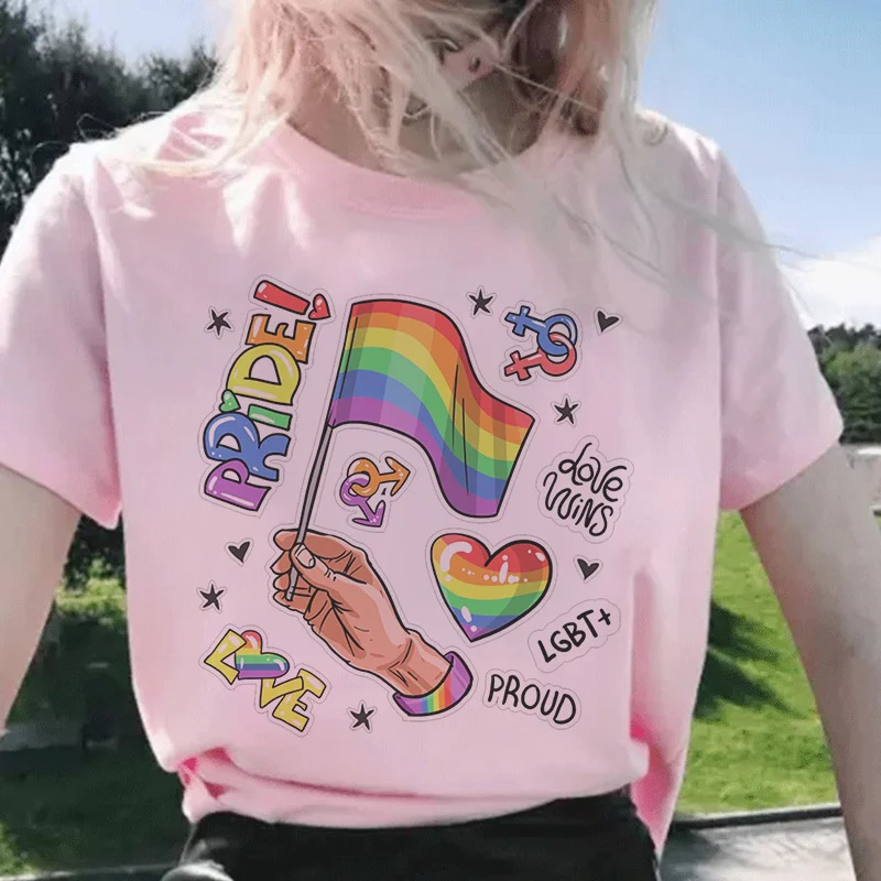 Women'S Fashion Vogue - เสื้อยืดผู้หญิง LGBT ความงามเสื้อยืดผู้หญิง2024แฟชั่นฮาราจูกุสีชมพูโอเวอร์ไซส์รักความภาคภูมิใจฤดูร้อนเสื้อยืดผู้หญิงสีรุ้งสไตล์วินเทจ