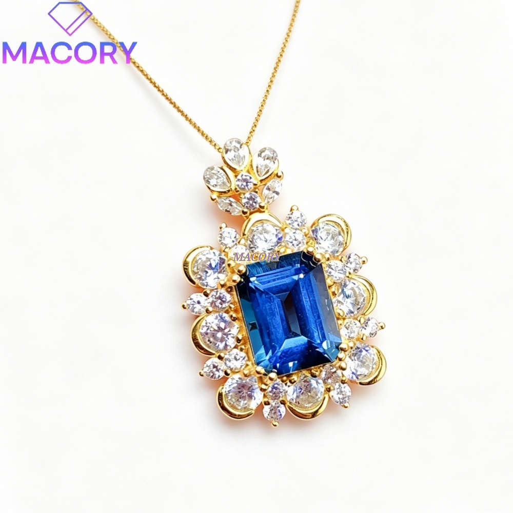 Women'S Fashion London - จี้สร้อยคอโทแพซสีน้ำเงินลอนดอนธรรมชาติ เงินแท้ S925 หรูหราและประณีต สไตล์แฟชั่น ของขวัญวันวาเลนไทน์