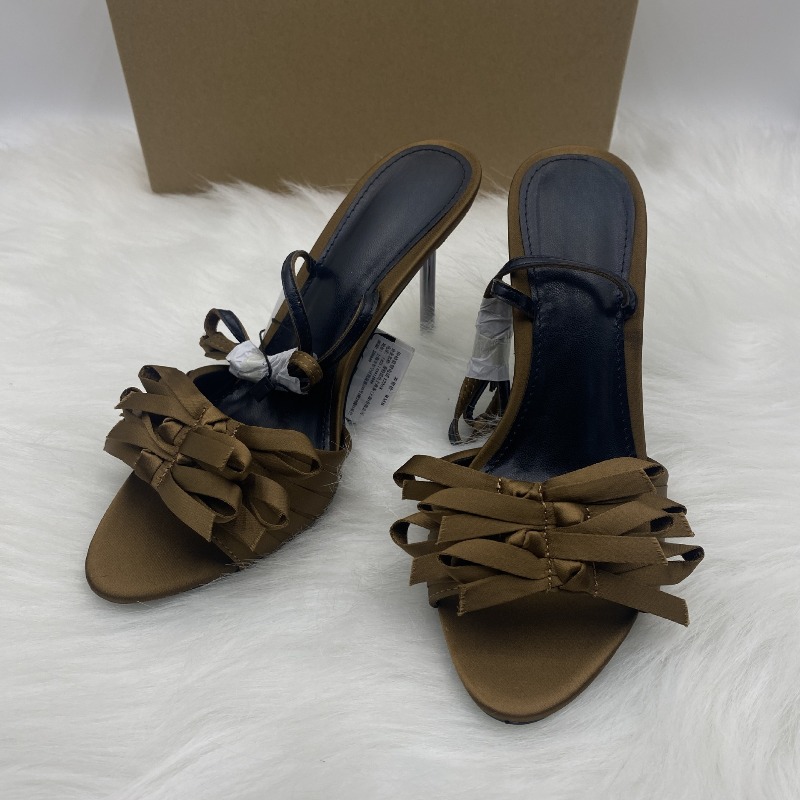 Women'S Fashion Brand Shoes - รองเท้าส้นสูงแบบรัดข้อเท้า แบรนด์ดัง ดีไซน์ทันสมัย สีน้ำตาล ประดับโบว์ สวยสง่า