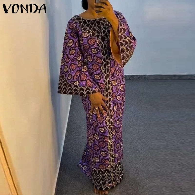 Maxi Dress Boho - เดรสโบฮีเมียน VONDA ไซส์ใหญ่ รุ่นปี 2026 ชุดเดรสฤดูร้อนสำหรับผู้หญิง