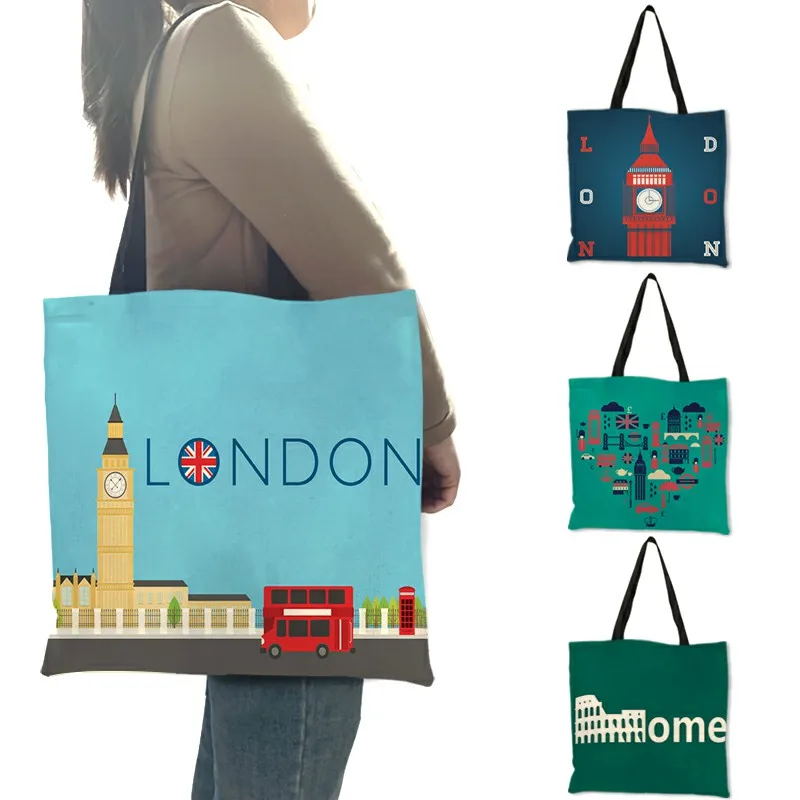 Women'S Fashion London - กระเป๋าสะพายผ้าลินินคุณภาพสูง London Big Ben Tower โรมพิมพ์