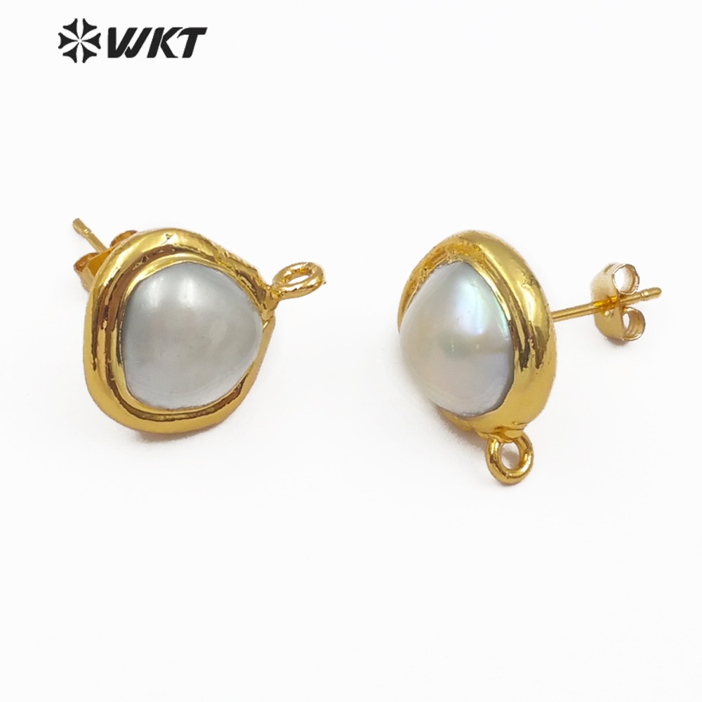 Women'S Fashion Vogue - WT-JF301 เครื่องประดับมุก ต่างหูมุกน้ำจืดธรรมชาติชุบทอง สำหรับผู้หญิง ทำต่างหูแฟชั่น