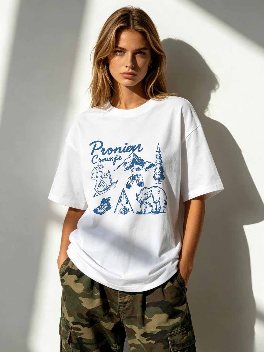 Women Fashion Usa - เสื้อยืดผู้หญิง แบรนด์แลนด์ฟรี ผ้าฝ้าย แขนสั้น แฟชั่นฤดูร้อน สไตล์ลำลอง