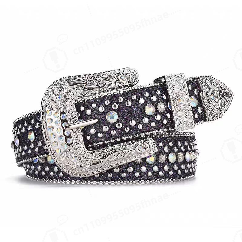 Fashion Women Belt - เข็มขัดประดับเพชรสไตล์ Y2K สำหรับผู้หญิง แฟชั่นสายคาดเอวฝังเพชร สไตล์ยุโรปอเมริกัน ตกแต่งเสื้อผ้าและกางเกงยีนส์