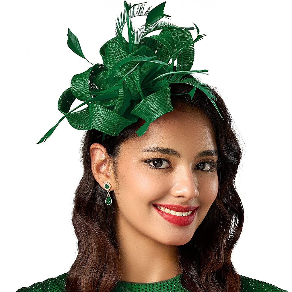 Women'S Fashion Kentucky Derby - ที่คาดผมสุดหรูสำหรับผู้หญิงหมวกเดอร์บี้ดอกไม้สุดหรูสำหรับงานแต่งงานงานเลี้ยงค็อกเทลขนนกริบบิ้นสำหรับงานเลี้ยงน้ำชา