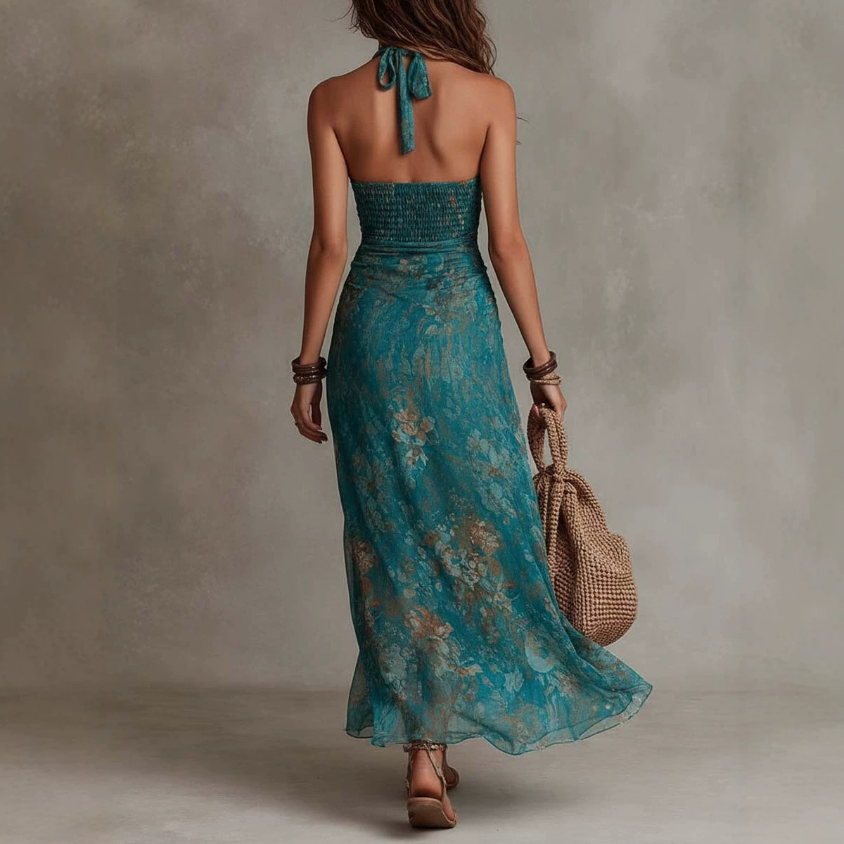 เดรสโบโฮพิมพ์ลายคอวีลึกสำหรับผ - Maxi Dress Boho บทวิจารณ์และราคา