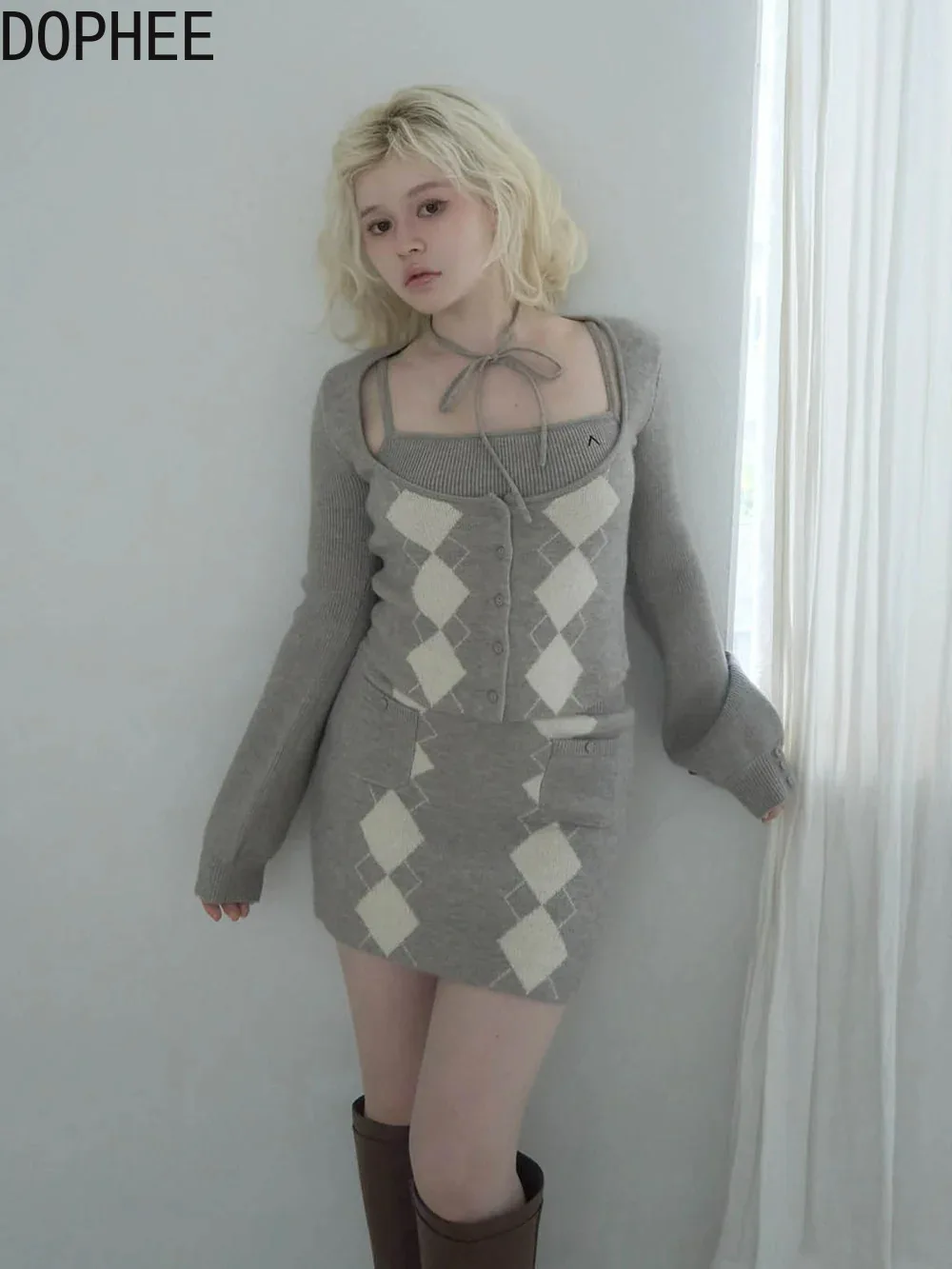 ชุดเซ็ตสามชิ้นสไตล์ญี่ปุ่นสำหร - Longline Cardigan Knit บทวิจารณ์และราคา