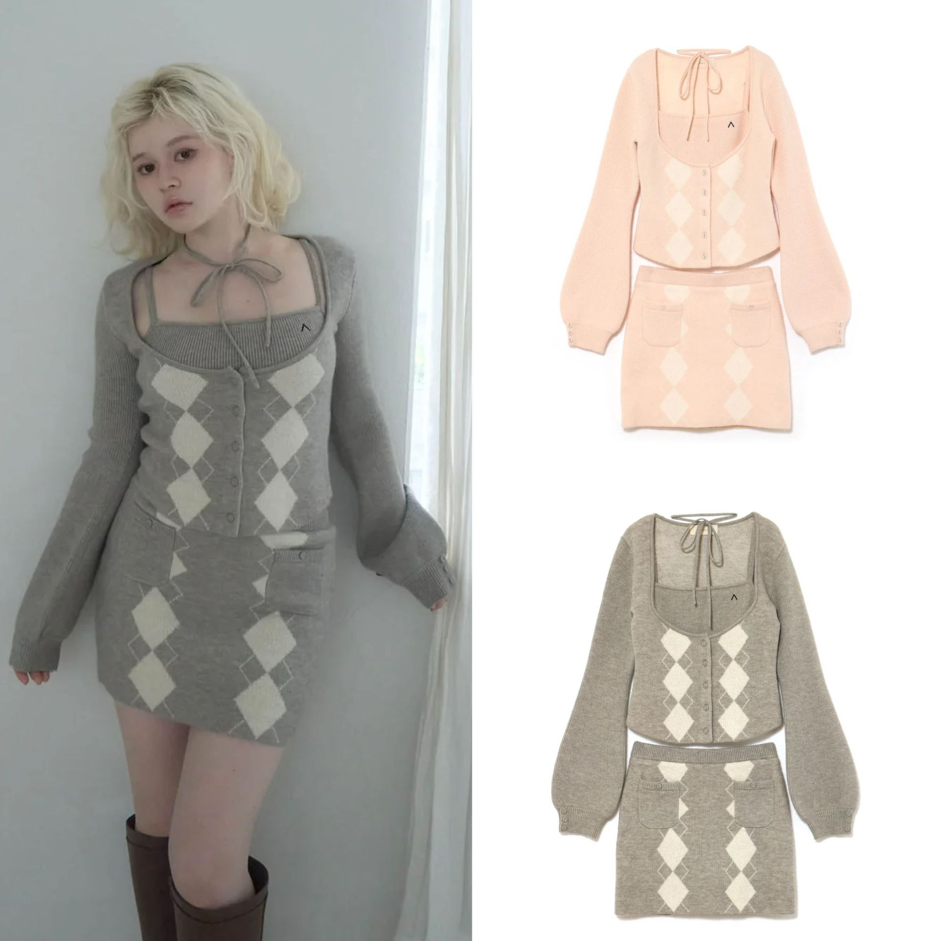 ชุดเซ็ตสามชิ้นสไตล์ญี่ปุ่นสำหร - Longline Cardigan Knit บทวิจารณ์และราคา