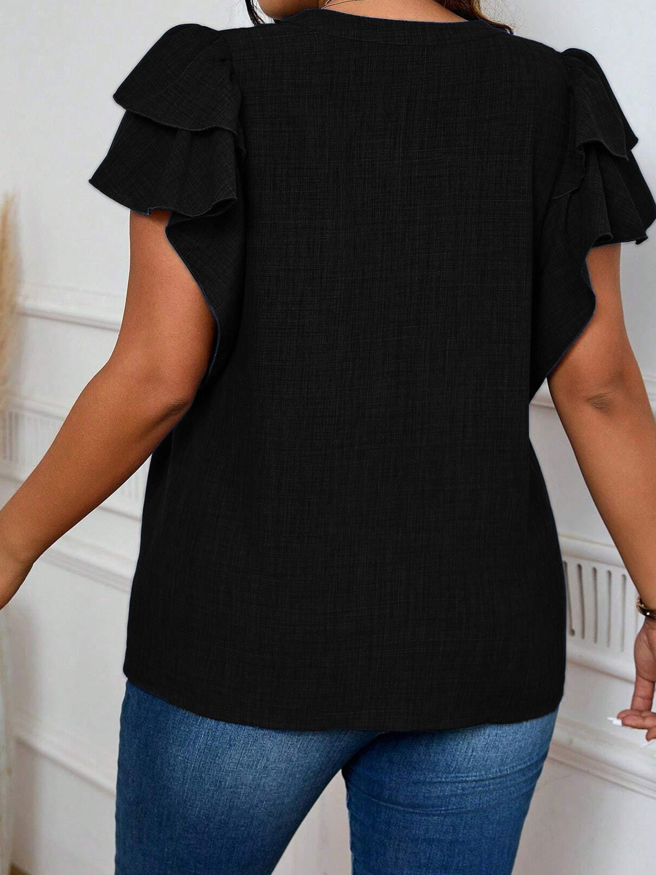 เสื้อเบลาส์คอวีแขนระบายทรงหรูห - Women'S Fashion Jersey บทวิจารณ์และราคา