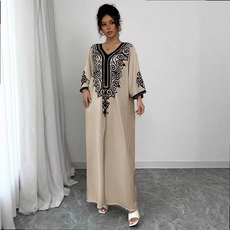 เดรสยาวลายดอกคอวีทรงหลวมสไตล์โ - Maxi Dress Boho บทวิจารณ์และราคา