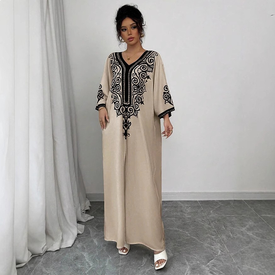 เดรสยาวลายดอกคอวีทรงหลวมสไตล์โ - Maxi Dress Boho บทวิจารณ์และราคา