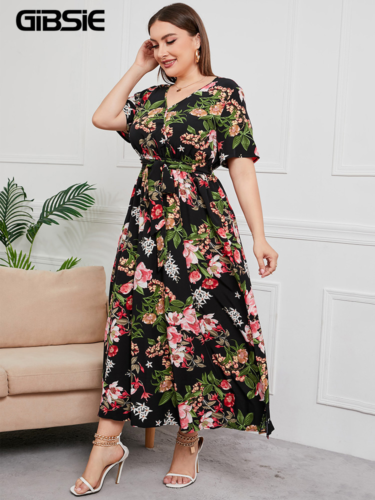 GIBSIE พลัสขนาด V คอดอกไม้พิมพ - Maxi Dress Boho บทวิจารณ์และราคา