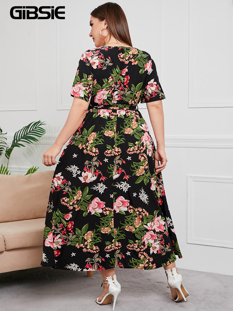 GIBSIE พลัสขนาด V คอดอกไม้พิมพ - Maxi Dress Boho บทวิจารณ์และราคา