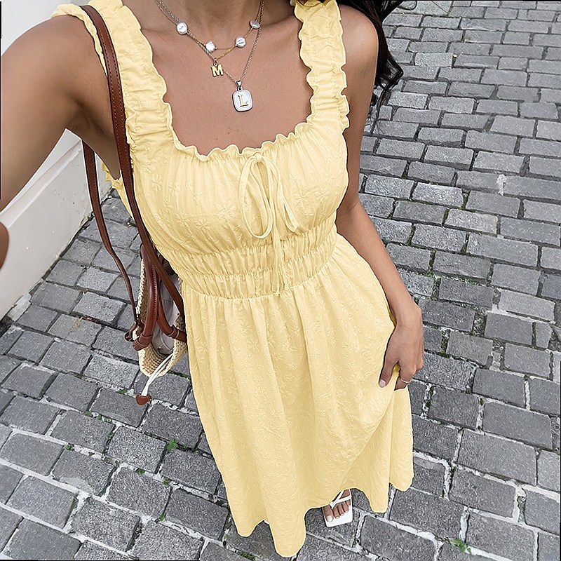 เดรสแขนกุดคอเหลี่ยมสไตล์วินเทจ - Maxi Dress Boho บทวิจารณ์และราคา