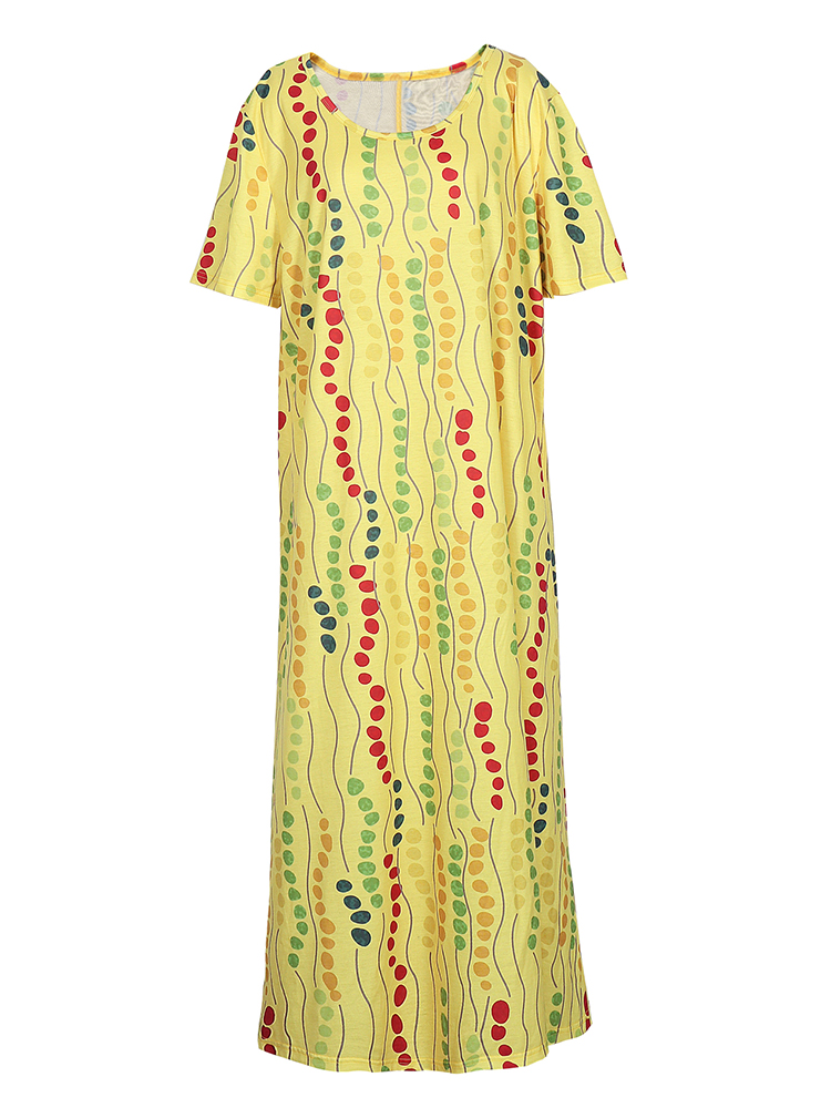 เดรสยาวพิมพ์ลายสีเหลืองขนาดพลั - Maxi Dress Boho บทวิจารณ์และราคา