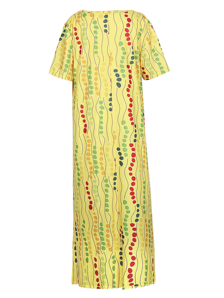 เดรสยาวพิมพ์ลายสีเหลืองขนาดพลั - Maxi Dress Boho บทวิจารณ์และราคา
