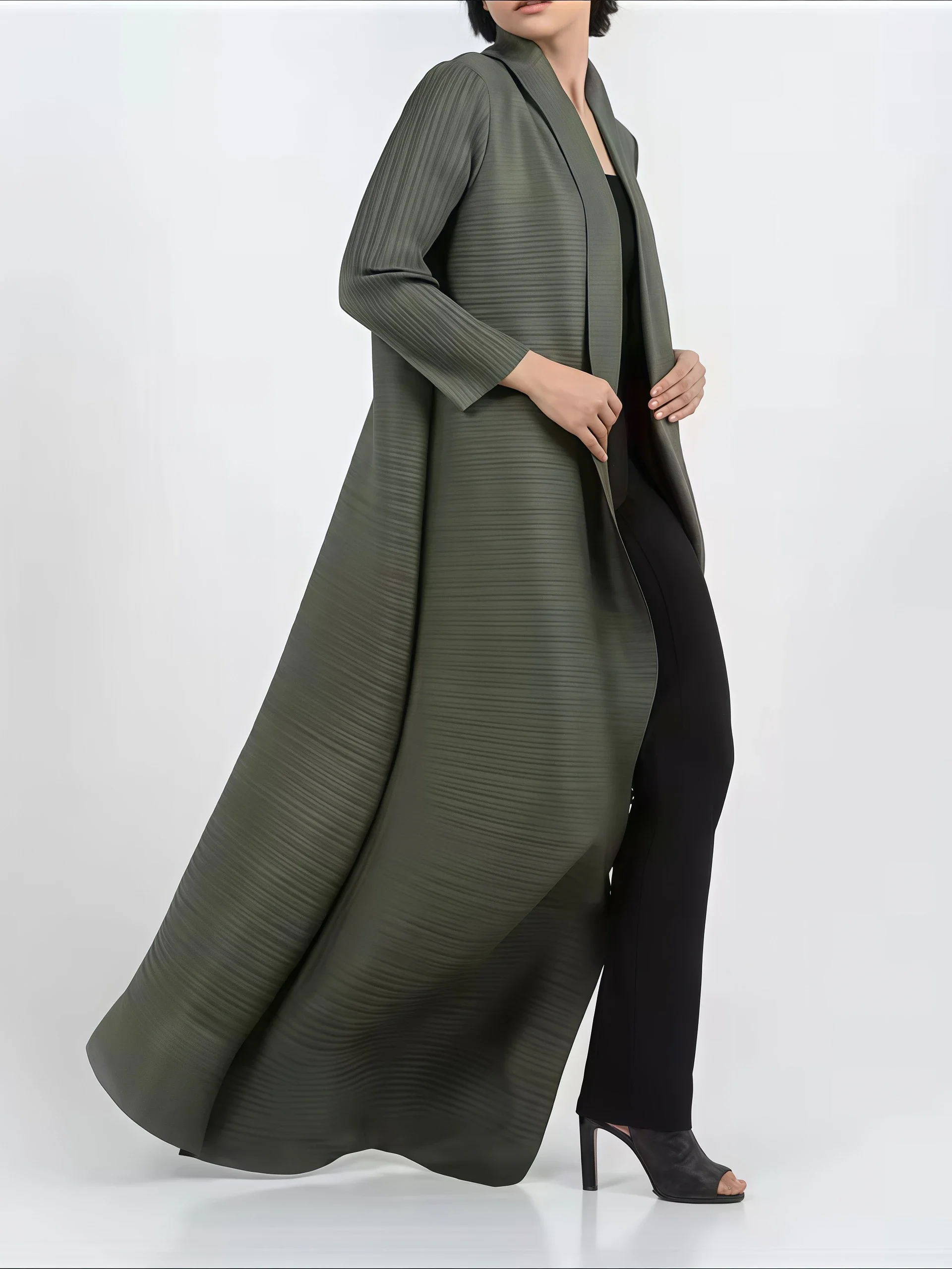 YUDX Miyakeจีบพิมพ์พับคอผู้หญิ - Longline Cardigan Knit บทวิจารณ์และราคา